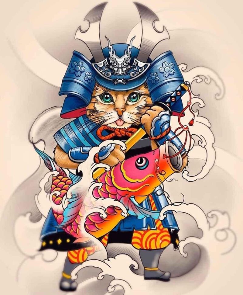 Hình Mèo Thần Tài Samurai