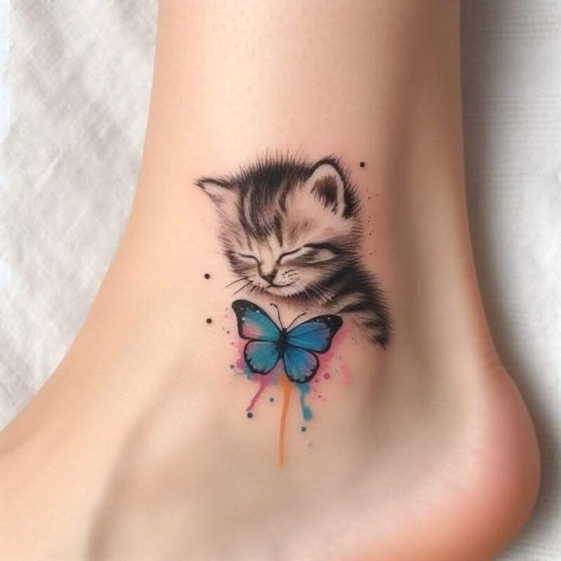 Hình xăm con mèo dễ thương cute