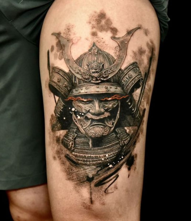 Hình xăm đùi Samurai Nam chiến binh Nhật Bản