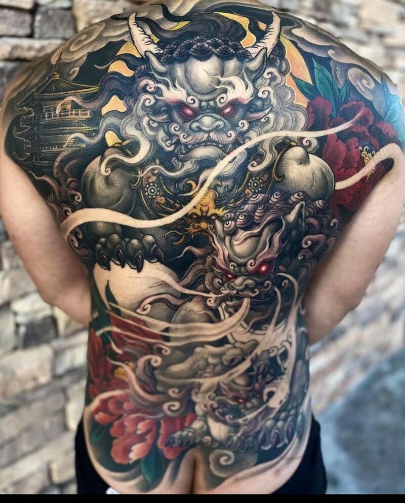 Hình xăm full lưng kỳ lân