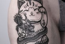 Hình Xăm Mèo Thần Tài Đen Trắng