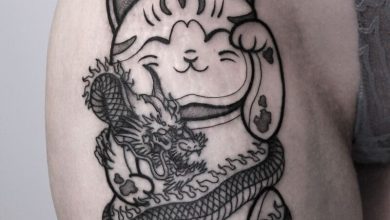 Hình Xăm Mèo Thần Tài Đen Trắng