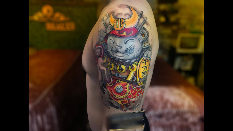 Hình Xăm Mèo Thần Tài Maneki Neko