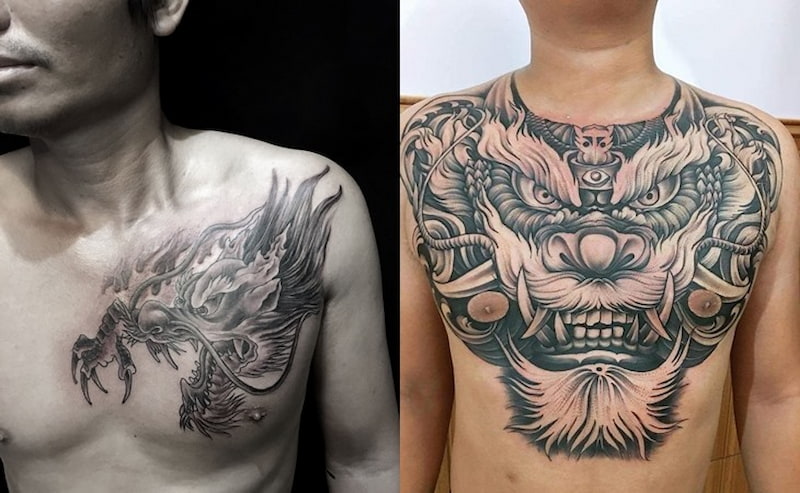 Hình xăm ở ngực cho Nam hình rồng