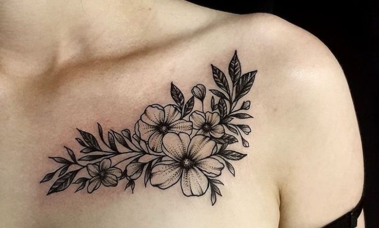 Hình xăm ở ngực cho Nữ hình Hoa đào