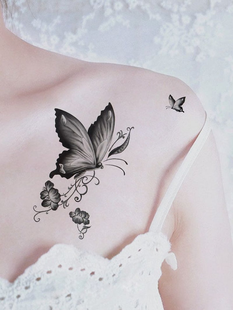 Hình xăm ở ngực Nữ hình bươm bướm cực xinh
