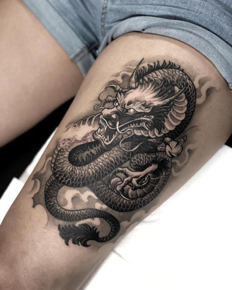 Hình xăm rồng đen trắng