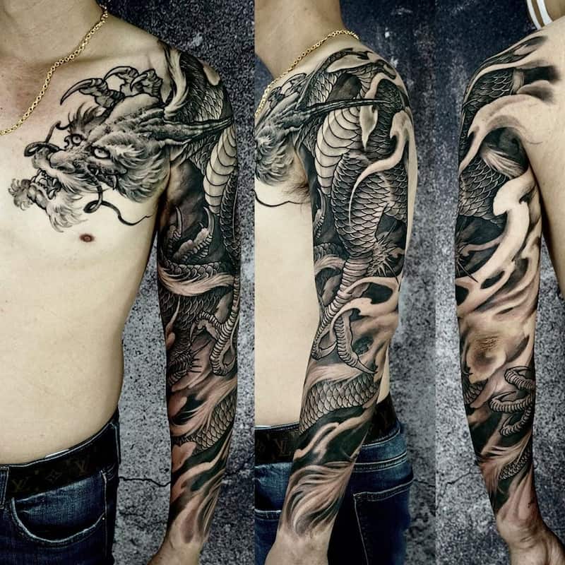Mẫu hình xăm cánh tay hình rồng oai phong